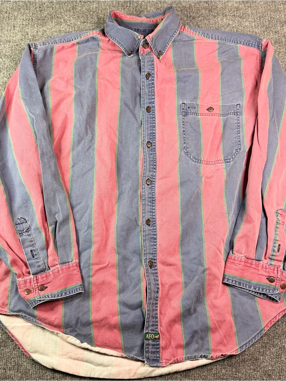 Vintage 90s American Eagle Striped Button Down Shirt XL Over Sized Colorblock